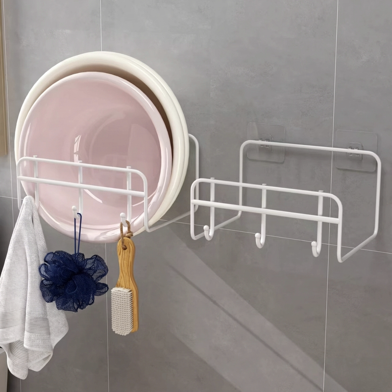 Washbasin Rack Wall-Mounted Punch-Free Storage Rack Bathroom with Hook Bathroom Wall Washbasin Storage Rack Artifact Washbasin Rack Wall-Mounted Punch-Free Storage Rack Bathroom with Hook Bathroom Wall Washbasin Storage Rack Artifact
