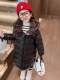 Girls' Black and Gold down Jacket 2024 New Stylish Winter Over-The-Knee Long Thick Cotton Coat Children's High-End Trendy Outerwear