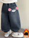 [One-Piece Fleece]Girls' Super Cute Fleece-Lined Jeans 2025 Autumn and Winter New Children's Thin Fleece Lantern Pants