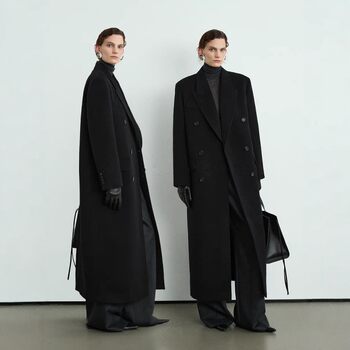 Black double-sided cashmere jacket for women 2025 autumn and winter minimalist style classic long suit wool woolen shoulder coat