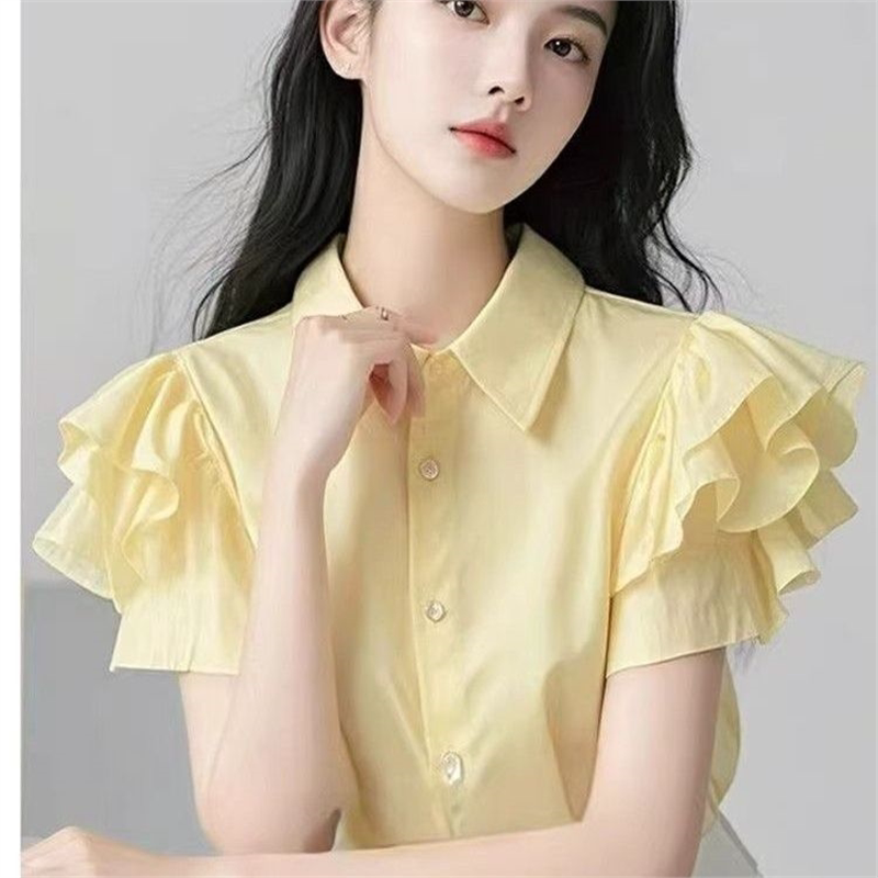Trendy and Youthful-Looking Pink Ruffle-Sleeve Shirt for Petite Women, New Summer Design, Unique Top