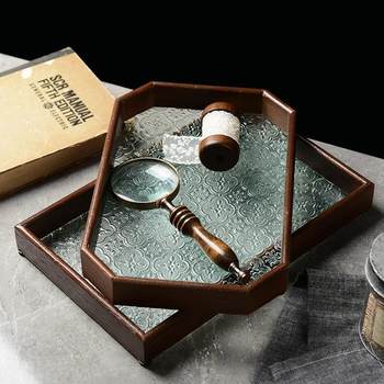 Begonia embossed glass tray retro rectangular tea tray storage ornaments tea cup fruit dessert tray