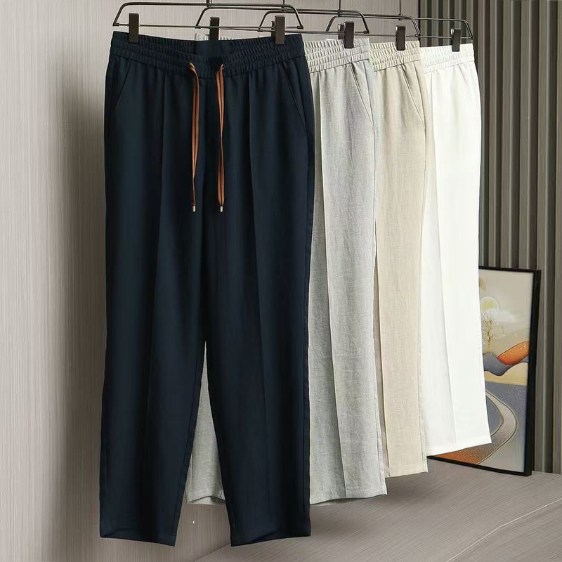 Europe-Z Asia 2026 Spring and Autumn New Fashion Business Tencel Linen Straight Drawstring Casual Pants Men's Jogging Pants Europe-Z Asia 2026 Spring and Autumn New Fashion Business Tencel Linen Straight Drawstring Casual Pants Men's Jogging Pants