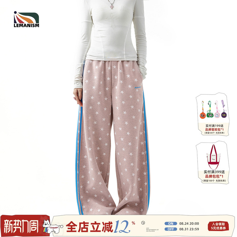 Lemanism American Style Trendy Three-Stripe Star Long Pants Casual Pants Men's 2026 Summer Couple Style Pants New Model Lemanism American Style Trendy Three-Stripe Star Long Pants Casual Pants Men's 2026 Summer Couple Style Pants New Model