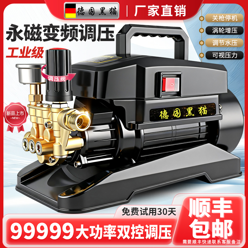 German Black Cat High-Pressure Car Washer for Home Use 220V High-Power Cleaning Machine Portable Automatic Car Washing Tool