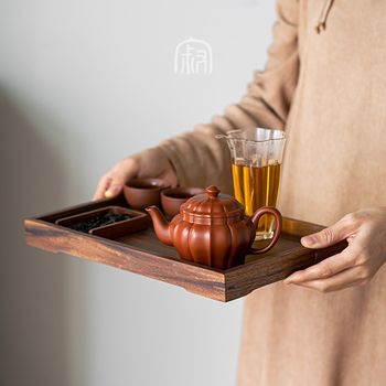 Black walnut long-shaped tea tray tea set tea cup storage dry brew small tea tray home hotel solid wood tea is customized