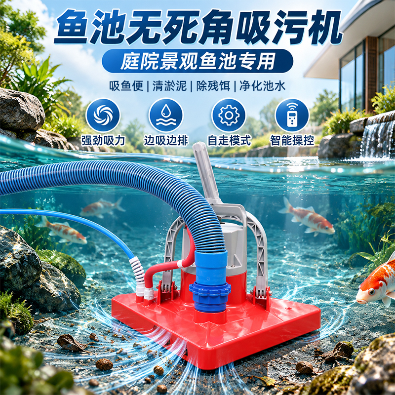 Self-Propelled Fish Pond Suction Machine, Fish Pond Waste Suction Equipment, Garden Pool Bottom Cleaning and Mud Suction Machine, Suitable for Multiple Applications