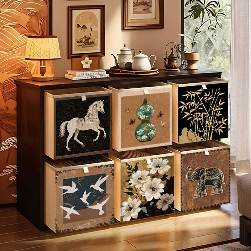 Vintage-Style Clothing Storage Box, Kalek Grid Cabinet Storage Basket, Retro Fabric Home Folding Drawer Organizer