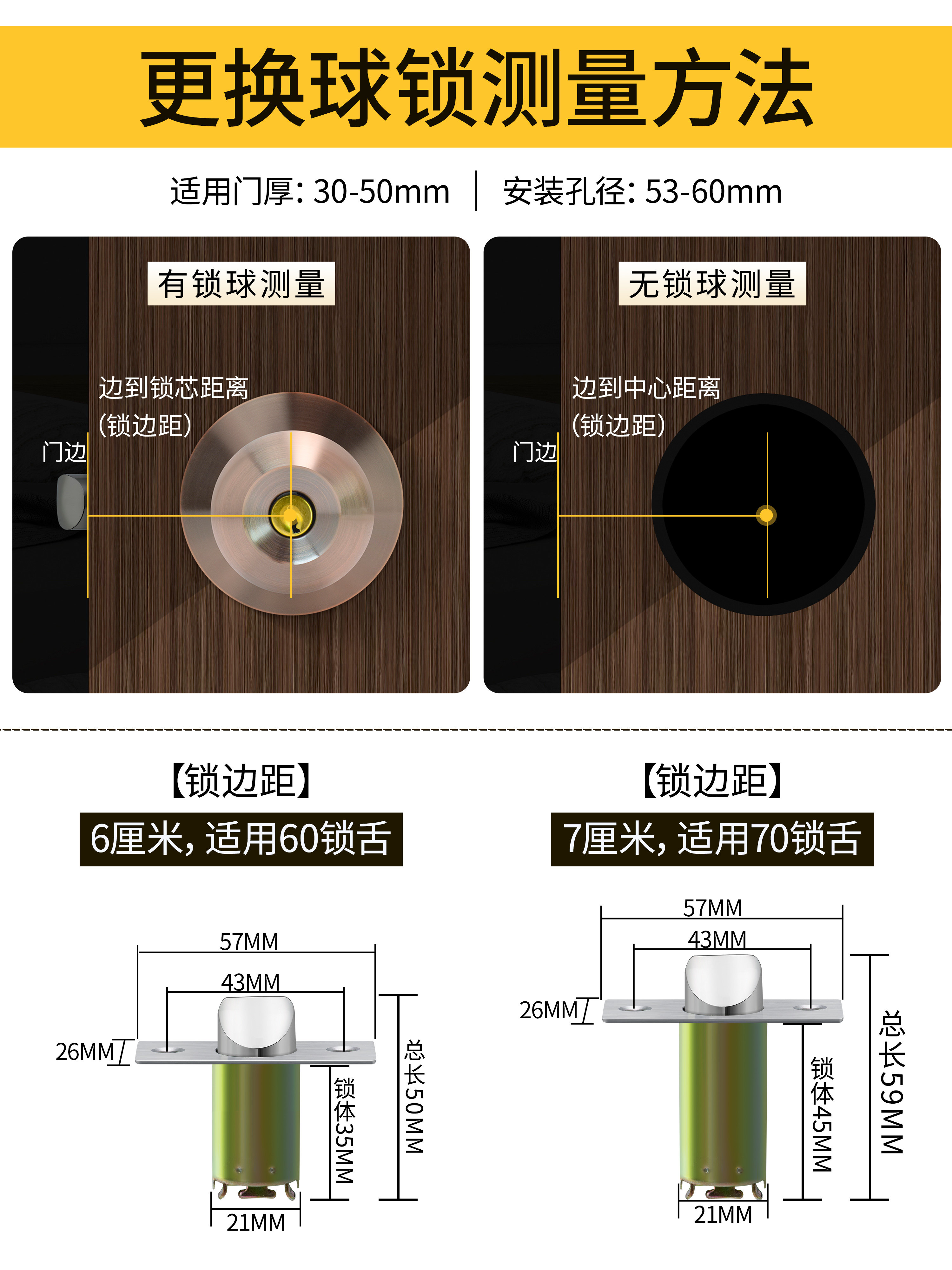Universal Door Lock for Wooden Doors, Stainless Steel Bathroom Round Lock, Spherical Household Old-Style Door Indoor Lock for Bedroom