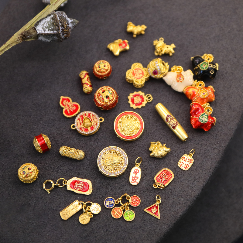 Pure 18K Enamel Colored Ancient-Style Gemstone Inlay Burnt Blue Horse Zodiac Bead Fortune Bead Spacer Bead Bracelet Necklace