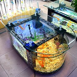 [Delivered to the Downstairs]New Model Integrated Fish Tank for Living Room, Double-Ended Round Coffee Table, Large Tabletop Aquarium for Home Use