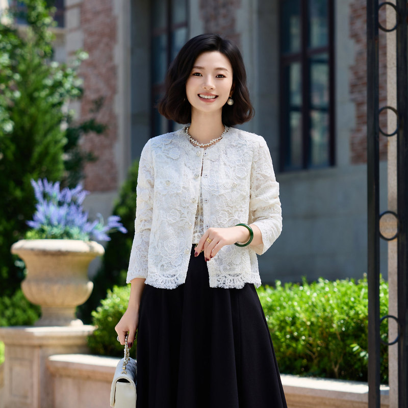 Xizi/[Princess Windsor] Camellia Embossed Three-Dimensional Lace Sequin Chanel-Style Jacket for Women/Wthy0491