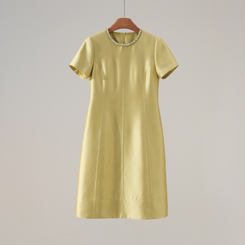 Xizi/[Biluochun] Xi Mama Light Luxury Diamond-Encrusted Round Neck Short Sleeve Banquet Dress/Cqtj1238