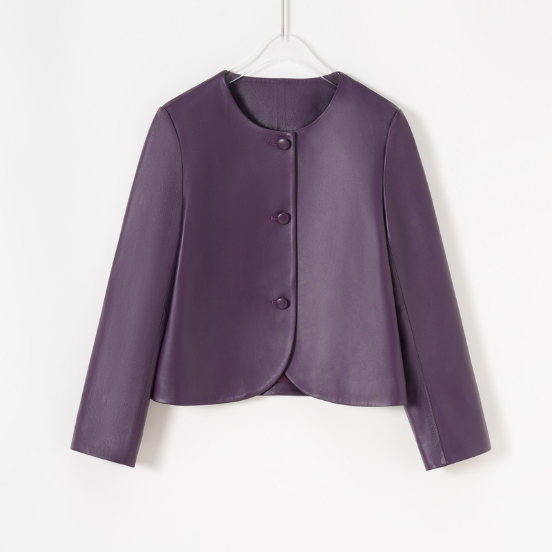 Xizi/[Juicy Grape] Cold-Brew Aurora Leather Round Neck Jacket Leather Coat Imported from Turkey/Lt0120