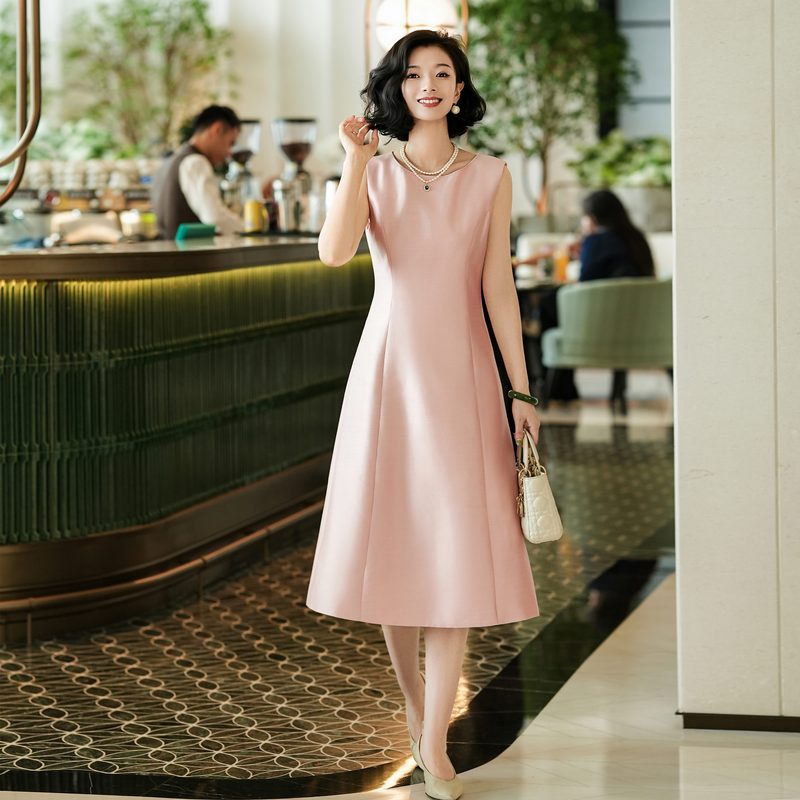 Xizi/[Pink and Shimmering] High-End Light Luxury Silk Wool Multi-Piece Tailored Sleeveless Pink Dress/Cqtj332