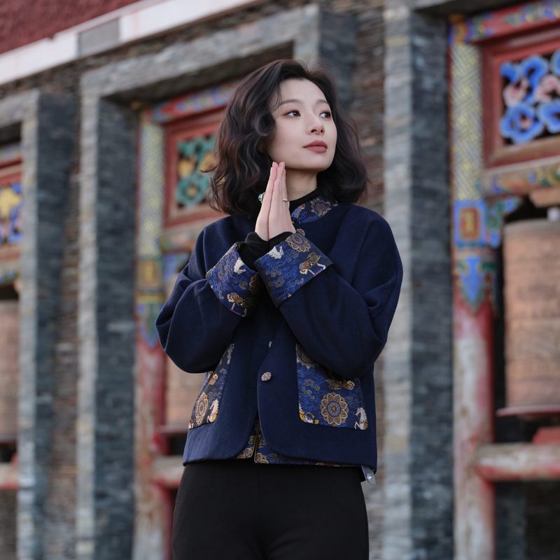 Xizi/[Immediately Blessed] Qian Xiaoping's Famous Intangible Cultural Heritage Song Brocade Cashmere Wool Blend Coat/Wttj0796