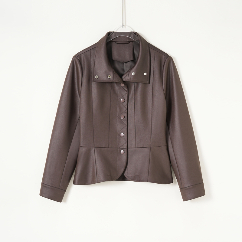 Xizi/[Showroom Leather Jacket] High-Density Faux Leather Twill Satin Autumn Vintage Stand Collar Jacket Top for Women/Yf0974
