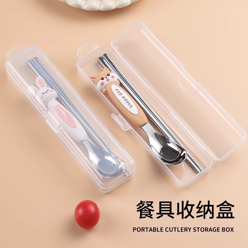 Tableware Portable Box, Empty Chopsticks and Spoon Storage Box, Portable Take-Out Box for Work, Students, Outdoor, Transparent, Snap-On Flip-Top Type Tableware Portable Box, Empty Chopsticks and Spoon Storage Box, Portable Take-Out Box for Work, Students, Outdoor, Transparent, Snap-On Flip-Top Type