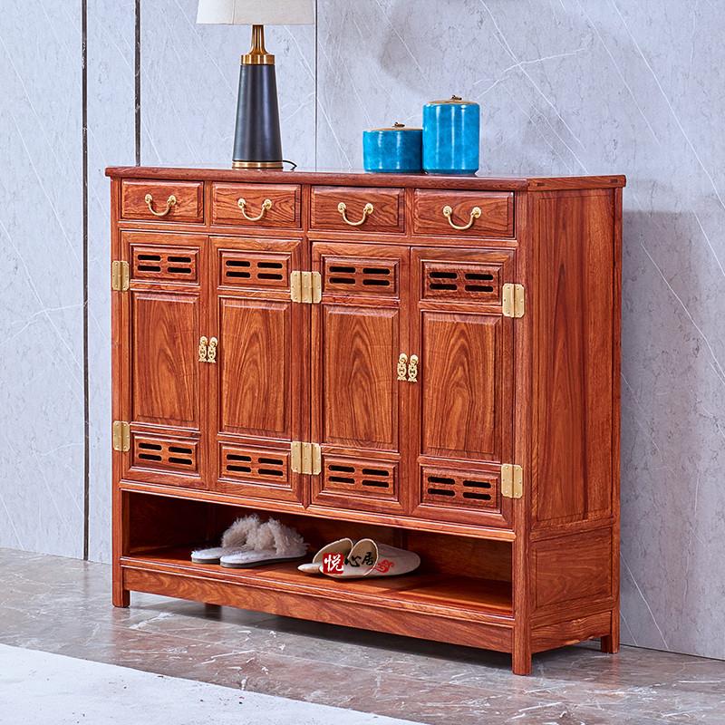 Redwood Rosewood Shoe Cabinet, New Chinese Style Rosewood Entryway Shoe Cabinet, Small Apartment Solid Wood Home Shoe Rack