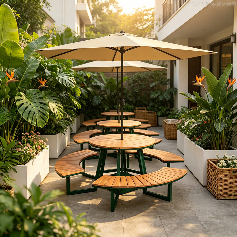 Outdoor Umbrella-Table-And-Chair Set with Integrated Umbrella for Patio and Garden, Made of Anti-Corrosion Wood, Leisure Table and Chairs, Terrace Sunshade Umbrella Set Outdoor Umbrella-Table-And-Chair Set with Integrated Umbrella for Patio and Garden, Made of Anti-Corrosion Wood, Leisure Table and Chairs, Terrace Sunshade Umbrella Set