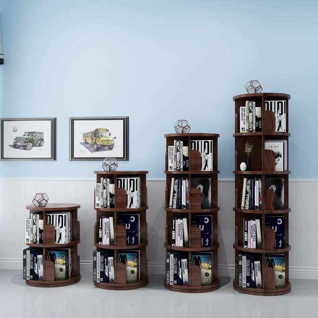 Rotating bookshelf 360 degree bookcase floor-standing storage rack Picture book storage rack Student home space-saving multi-layer bookcase