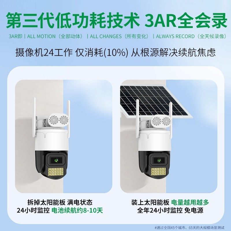 Outdoor High-Definition Full-Color Solar-Powered Monitor Aov All-Day Photography Camera, No Electricity, No Network, 360-Degree No Blind Spots