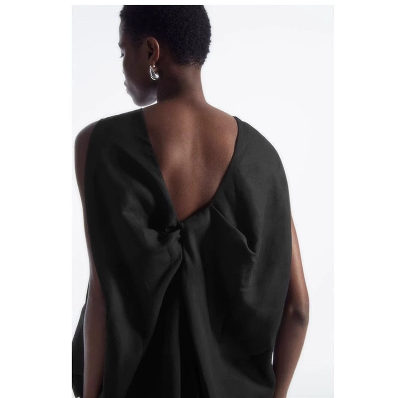 Cs Women's A-Line Linen Blend Twisted Back Sleeveless Top Black 2025 Spring/Summer New Arrival 1164128001 Cs Women's A-Line Linen Blend Twisted Back Sleeveless Top Black 2025 Spring/Summer New Arrival 1164128001