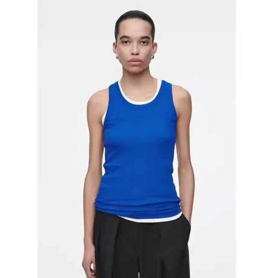 Cs Women's Clothing Slim Fit Round Neck Stretch Basic Tank Top Cobalt Blue 025 Spring/Summer Style 0888940078