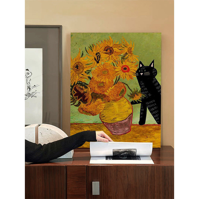 Ancient Style Pure Hand-Painted Oil Painting for Living Room, Van Gogh Art Decorative Painting, Entrance Electric Meter Box Hanging Painting, Sofa Background Wall Painting