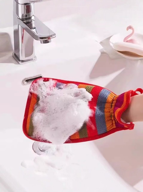 Rainbow strip bath towel for men and women, double-sided back rub bath towel, bath glove, rub gray grit, painless bathing artifact