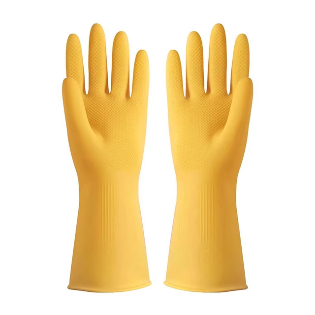 Cowhide Latex Gloves for Household Chores, Dishwashing, Kitchen Use, Durable Rubber, Thickened Silicone, Labor Protection, Wear-Resistant, Waterproof Work Gloves