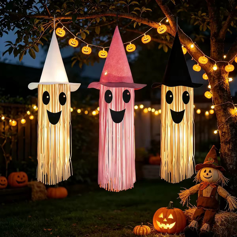Halloween Decoration Glowing Cute Ghost Pendant Tassel Ghost Light Outdoor Haunted House Escape Room Halloween Event Setup