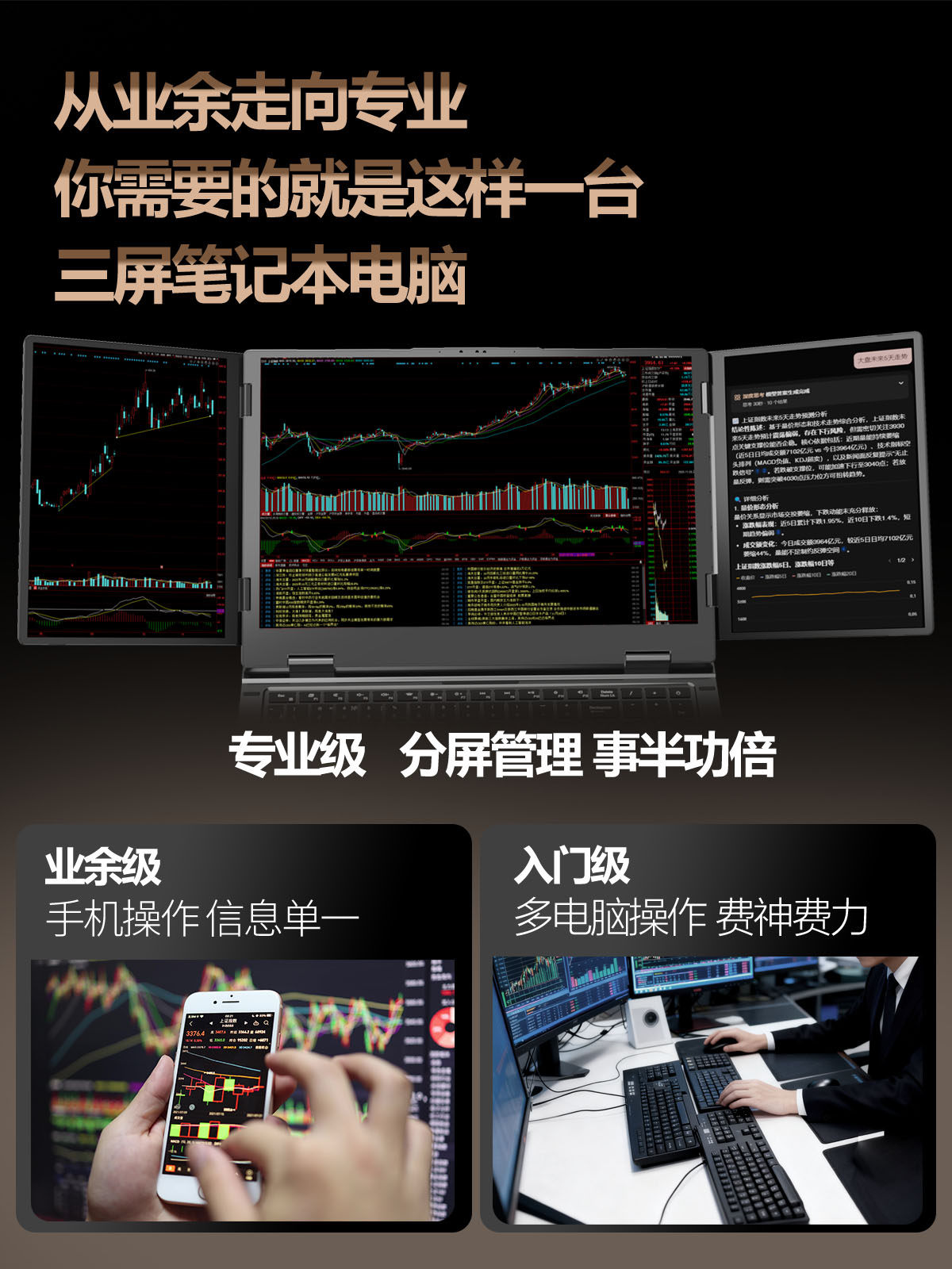 [Triple Screen Laptop]2026 Stock Trading Ai Stock Learning Computer Intel Laptop Windows System New Business Office Laptop Thin and Portable Official official store
