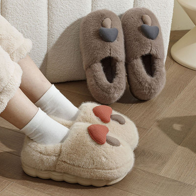 女士毛毛绒厚底月子冬季包跟室内