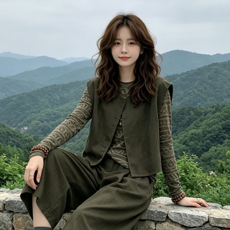 2026 Autumn New Fashion Set Old Money Style Olive Green Sleeveless Vest + Base Shirt Top Set for Women 2026 Autumn New Fashion Set Old Money Style Olive Green Sleeveless Vest + Base Shirt Top Set for Women