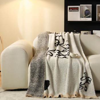 Customized retro ink flower half-sided fleece blanket casual sofa fleece blanket office nap cover blanket air conditioning knitted blanket