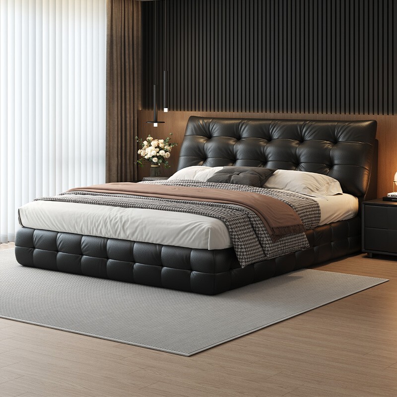 Genuine Leather Bed Lawrence Cloud Master Bedroom Large Bed Double Bed 2m X 2.2m Upholstered Wedding Bed High Box Italian Minimalist Style