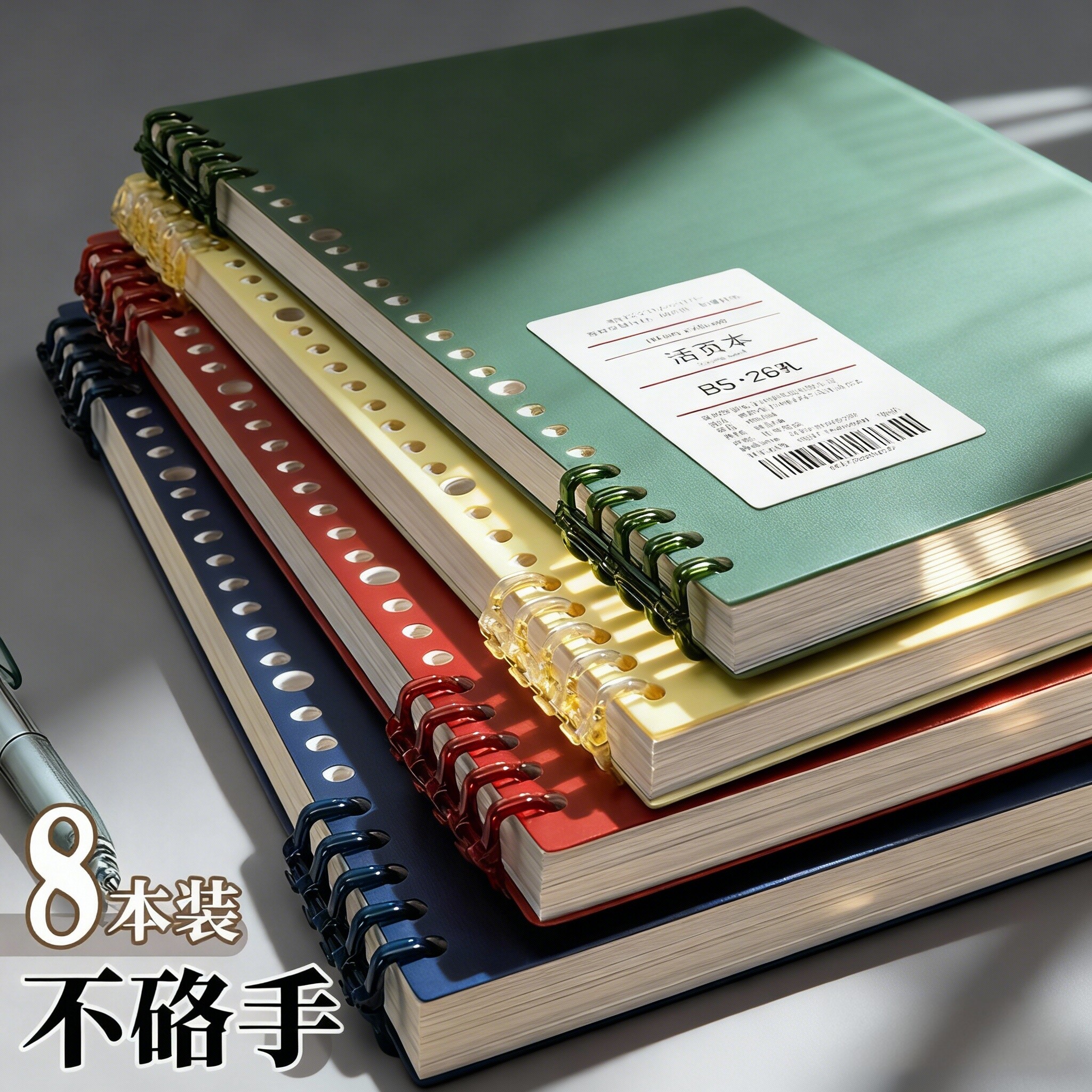 B5サイズのルーズリーフノート、取り外し可能で持ちやすいシンプルなスパイラルノート、中学生、高校生、大学生に適した厚手のA4用紙カバー、大学院入学試験用の罫線入りノート、クリップ付きA5ノートパッド。