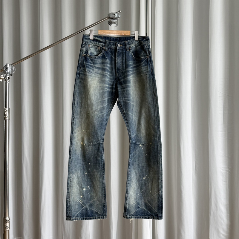 Virginia Soul “Deep Sea Echo” Slub Cotton Splatter Bootcut Vintage Jeans