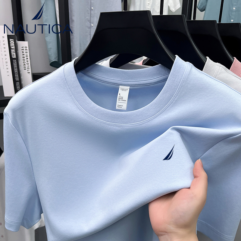 Nautica/Notica Summer Men's Round Neck Cotton Short-Sleeve T-Shirt Long-Staple Cotton Half-Sleeve T-Shirt Top Thin Style Nautica/Notica Summer Men's Round Neck Cotton Short-Sleeve T-Shirt Long-Staple Cotton Half-Sleeve T-Shirt Top Thin Style