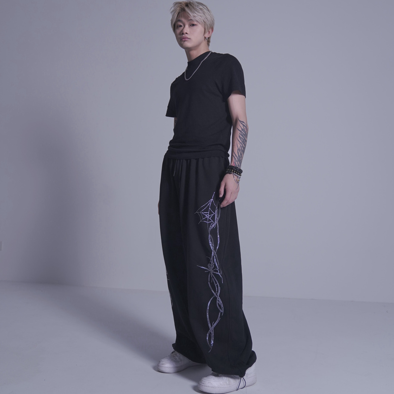 American Hot Diamond Loose Original Casual Spider Print Sports Pants Jazz
