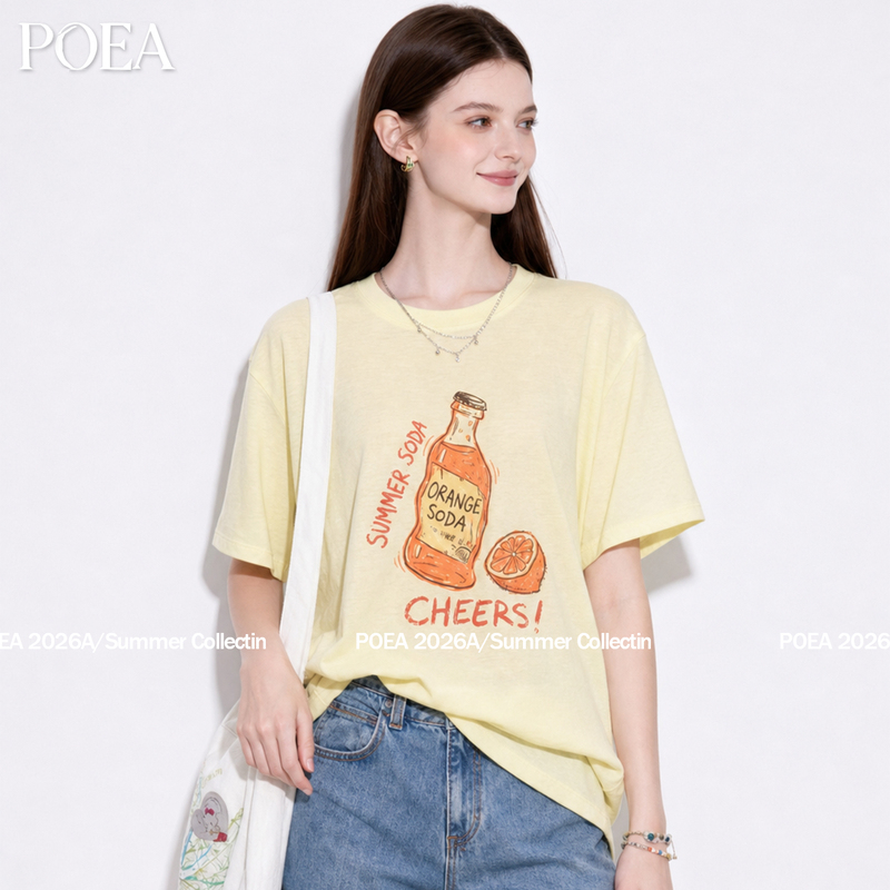 Poea Orange Soda Fun Print Short Sleeve T-Shirt for Women 26 Summer Casual Relaxed Commuting Loose Top Poea Orange Soda Fun Print Short Sleeve T-Shirt for Women 26 Summer Casual Relaxed Commuting Loose Top