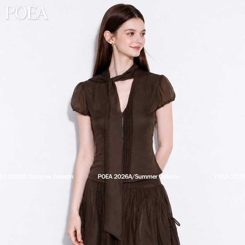Poea Retro Flutter Collar Lace-Trimmed Shirt for Women 2026 Summer New Unique and Beautiful Slim-Fit Top