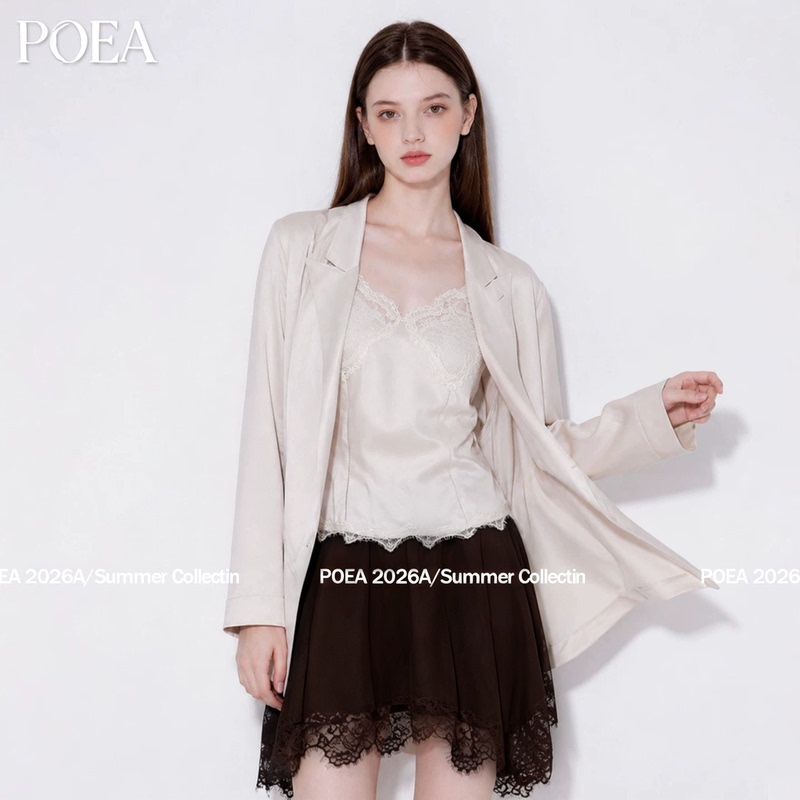 Poea Apricot-Colored Thin Suit with Lace Trim, Gentle Spaghetti Straps, Hazy Lace Short Skirt, Mature and Relaxed Style Set Poea Apricot-Colored Thin Suit with Lace Trim, Gentle Spaghetti Straps, Hazy Lace Short Skirt, Mature and Relaxed Style Set