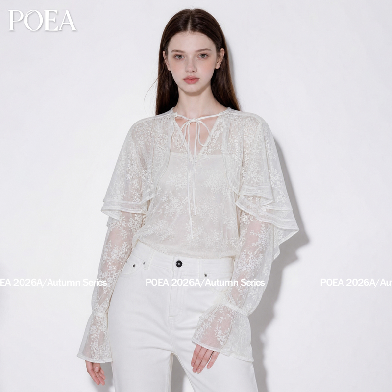 Poea Romantic and Flowy French Retro Style with a Lively Atmosphere Lace Embroidery Shawl Cape Loose Versatile Shirt Poea Romantic and Flowy French Retro Style with a Lively Atmosphere Lace Embroidery Shawl Cape Loose Versatile Shirt