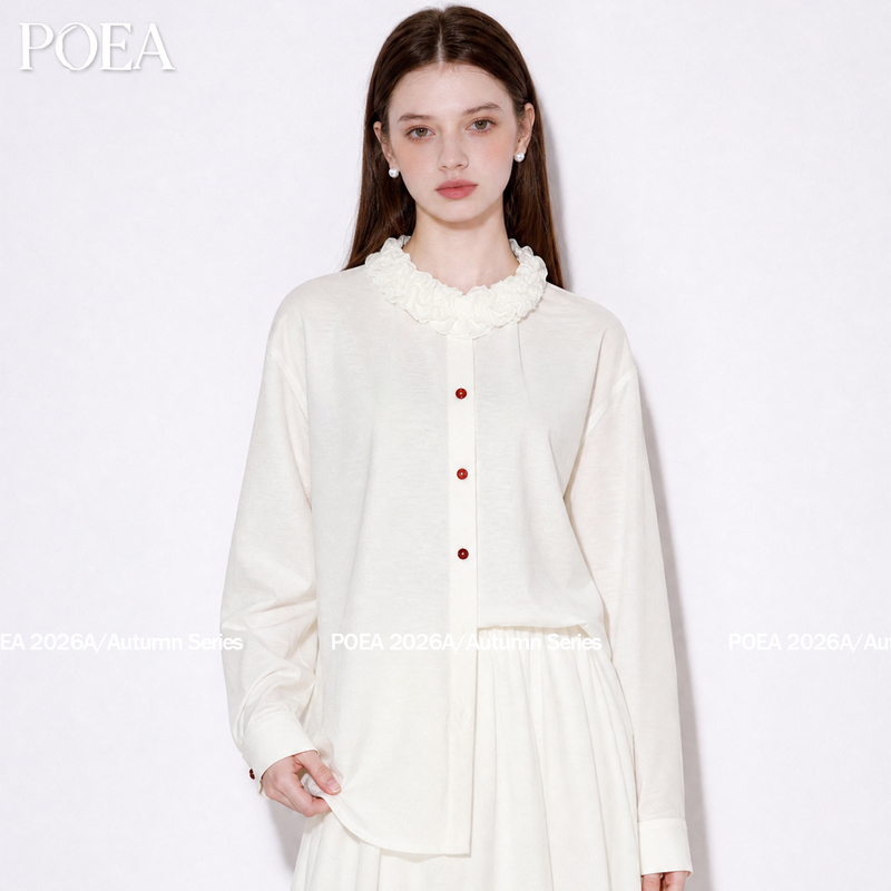 Poea French Gentle Style Lace Collar Shirt for Women 2026 Autumn New White Loose Casual Suit Poea French Gentle Style Lace Collar Shirt for Women 2026 Autumn New White Loose Casual Suit