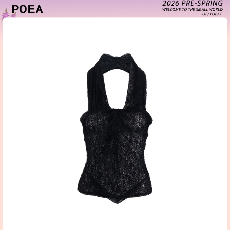 Poea Dark Avant-Garde Design Halter Lace Multi-Wear Vest 26 Summer New Slim Fit Top