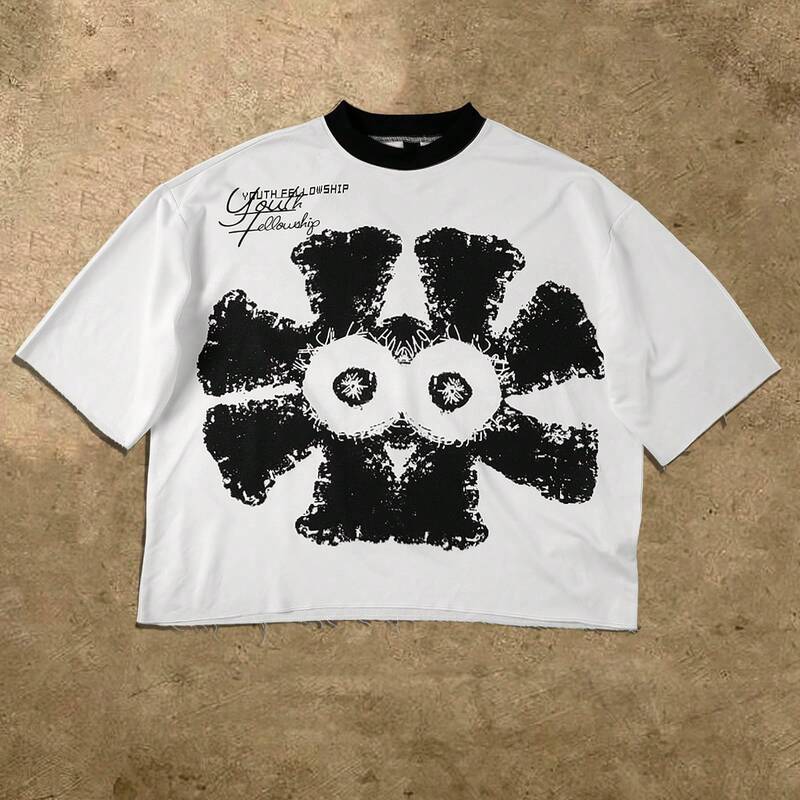 Shein Genuine Men's Floral Letter Print Round Neck Short-Sleeved T-Shirt Shein Genuine Men's Floral Letter Print Round Neck Short-Sleeved T-Shirt