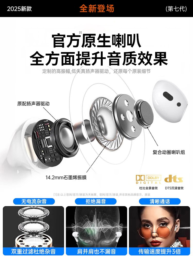 [Sf Express] Huaqiangbei Bluetooth Headphones Wireless 2025 New Model Seventh Generation Long Battery Life Compatible with Apple iPhone