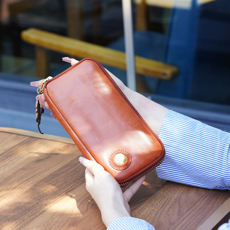 Wanyeah Vegetable-Tanned Leather Long Wallet for Women, Large Capacity Clutch with Zipper, High-End Card Holder Wanyeah Vegetable-Tanned Leather Long Wallet for Women, Large Capacity Clutch with Zipper, High-End Card Holder